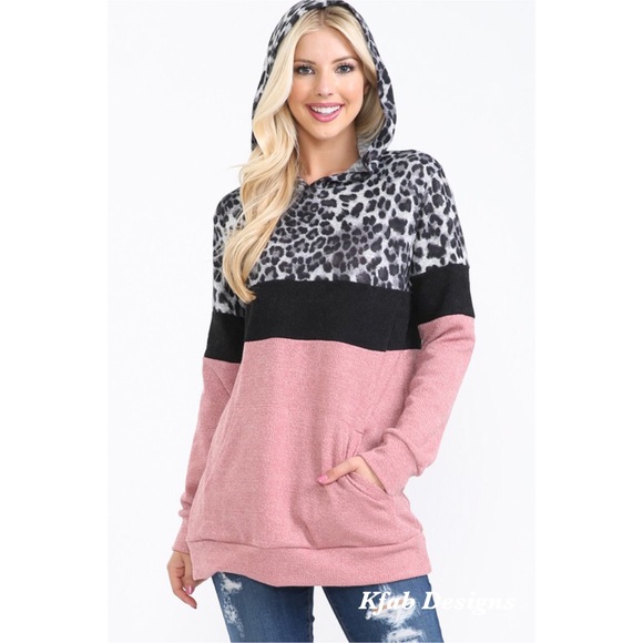 💗LAST 1! Leopard Color Block Soft Hoodie Top! - Picture 3 of 8
